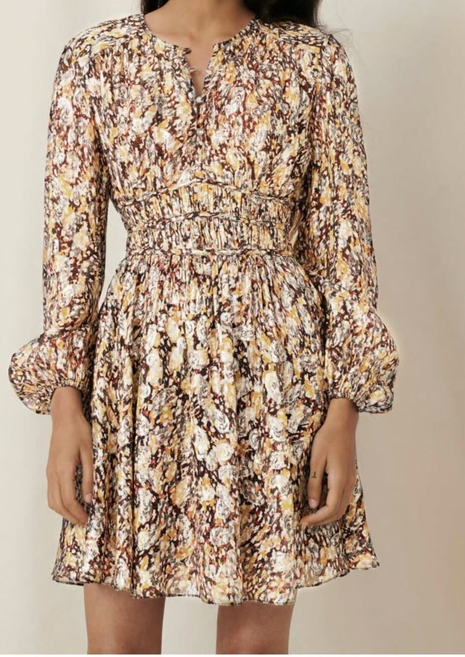 Maje Ribbia Gold Lurex Abstract Jacquard Mini Dress Sz EU 36 Wearable Art Gilded